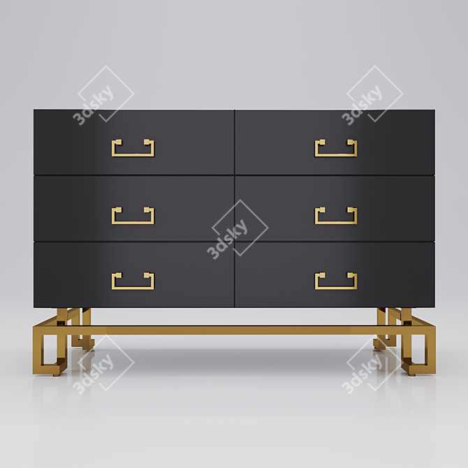 Sleek Black Metal-Leg Chest of Drawers 3D model image 1