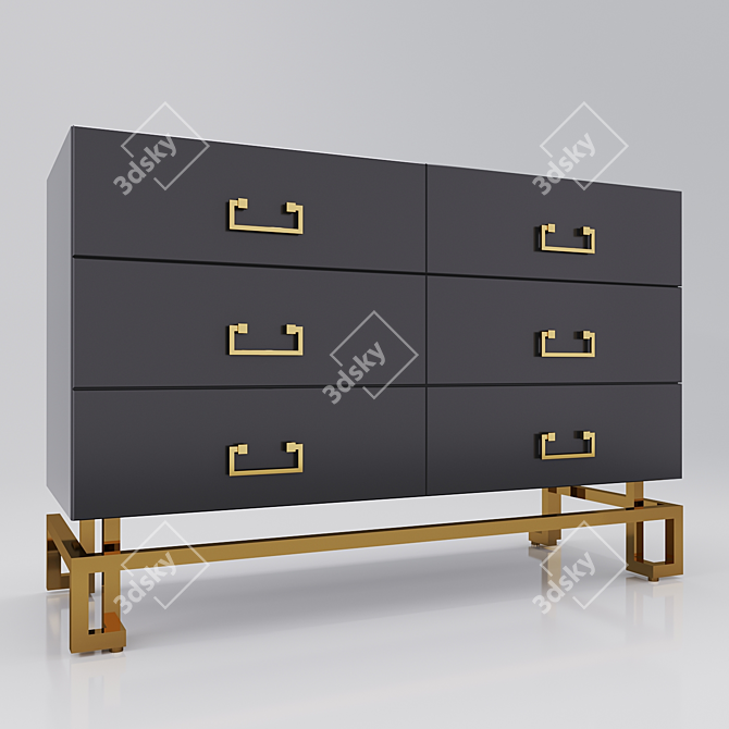 Sleek Black Metal-Leg Chest of Drawers 3D model image 2