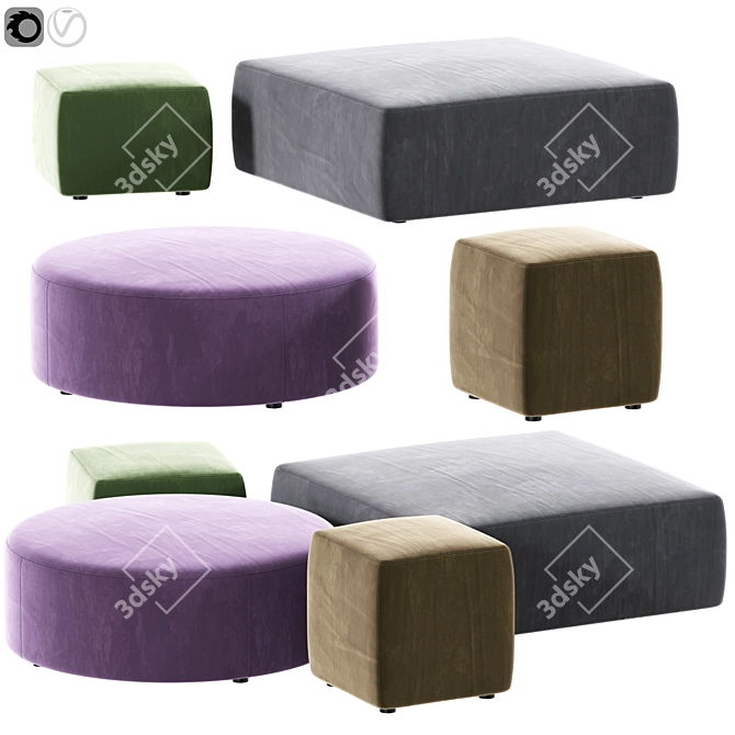 Sleek Pouf & Ottoman Combo 3D model image 1