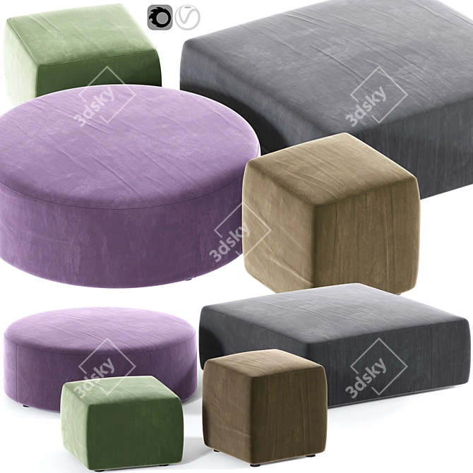 Sleek Pouf & Ottoman Combo 3D model image 2