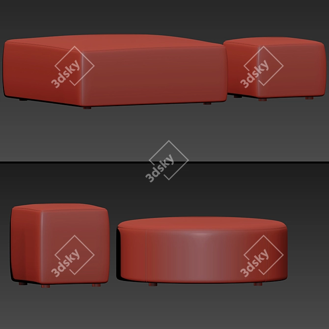 Sleek Pouf & Ottoman Combo 3D model image 3