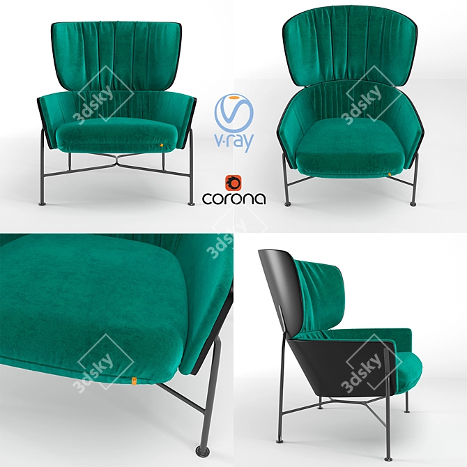 Elegant Caristo High Back Armchair 3D model image 2