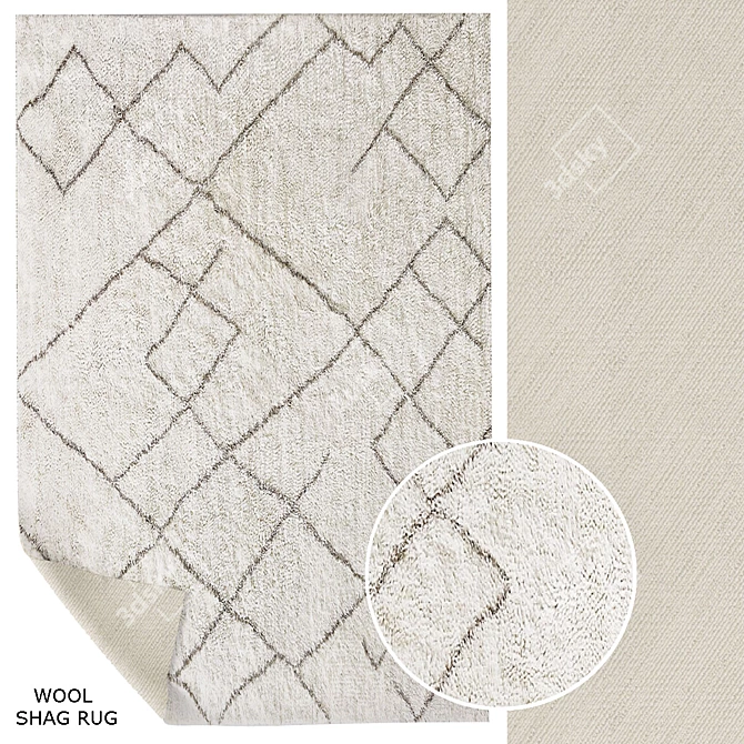 Lumina Sketched Wool Shag Rug 3D model image 1