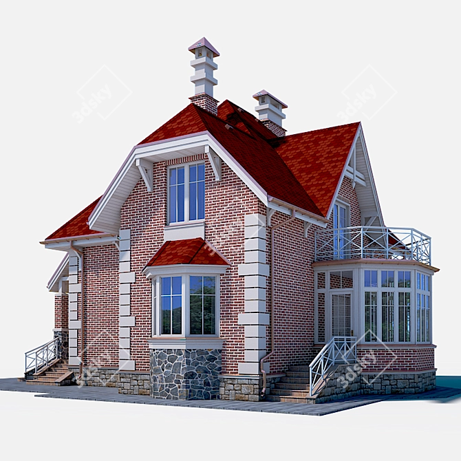 Modern Two-Story Cottage 3D model image 2