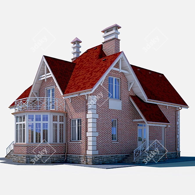 Modern Two-Story Cottage 3D model image 3