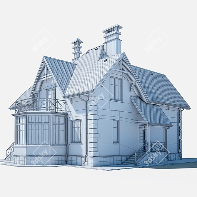 Modern Two-Story Cottage 3D model image 4