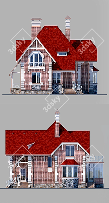 Modern Two-Story Cottage 3D model image 5