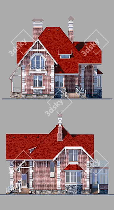 Modern Two-Story Cottage 3D model image 6
