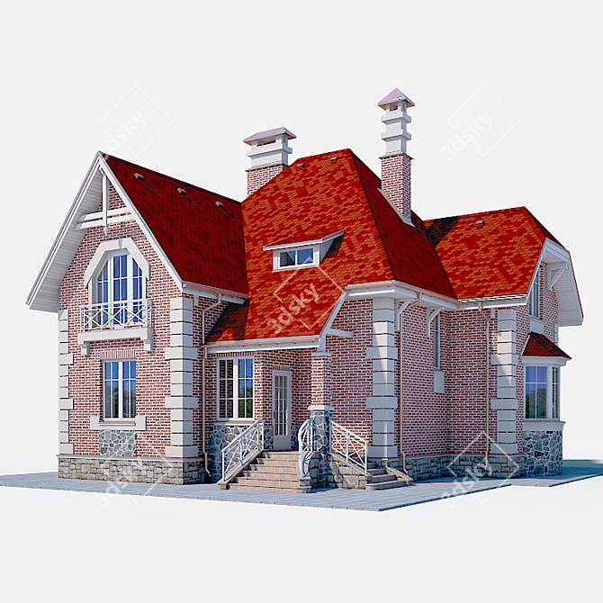 Modern Two-Story Cottage 3D model image 7