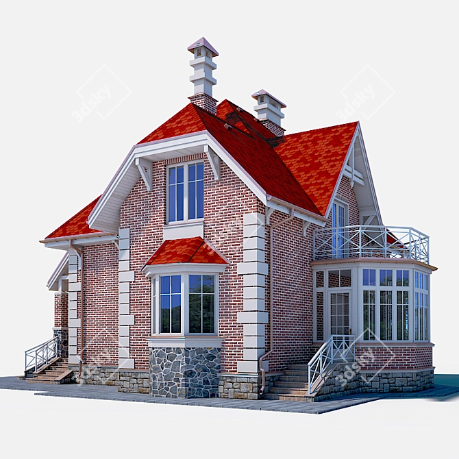 Modern Two-Story Cottage 3D model image 9
