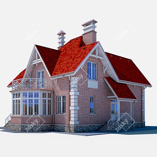 Modern Two-Story Cottage 3D model image 10