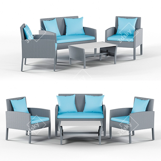 Modern Gray Rattan Seating Set 3D model image 1