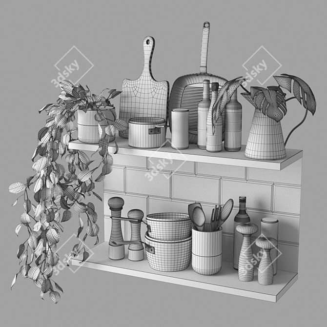 Sleek Black Kitchen Set 3D model image 4