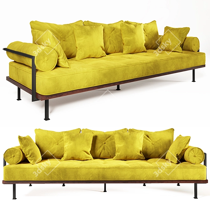 Artisanal Velvet Sofa with Brass Frame 3D model image 1