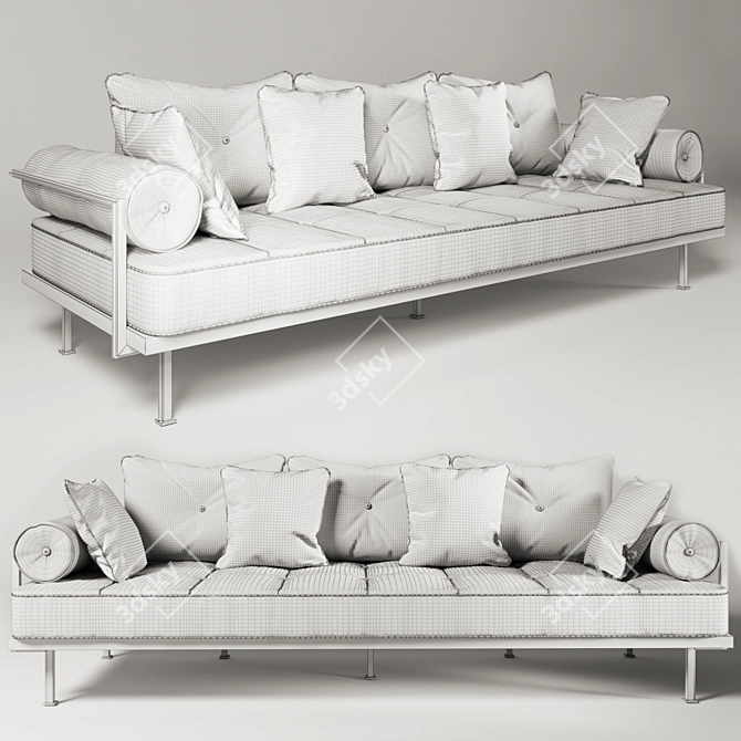 Artisanal Velvet Sofa with Brass Frame 3D model image 2