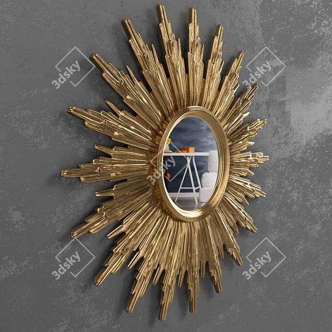 Golden Sunburst Mirror 3D model image 2