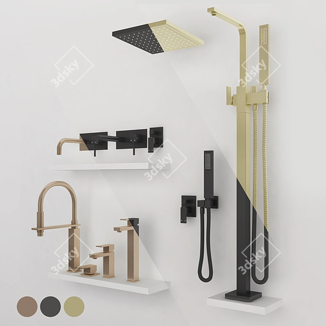 Meir Black Square Basin Mixer 3D model image 1