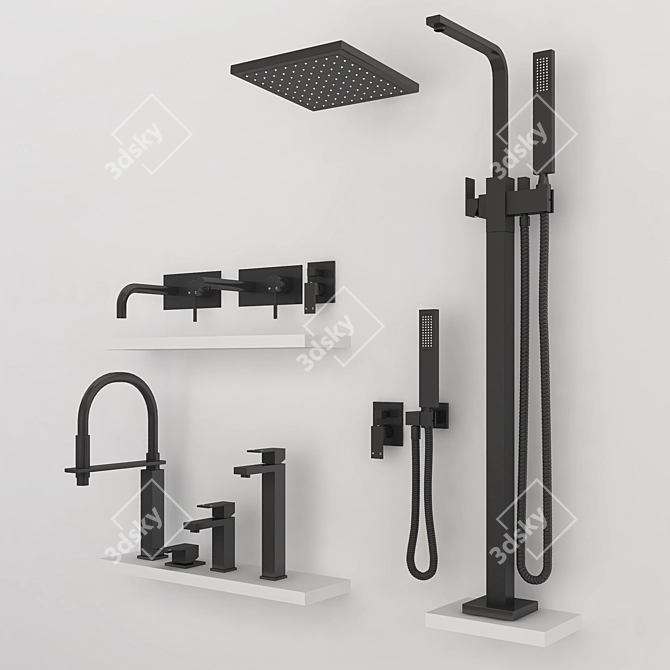 Meir Black Square Basin Mixer 3D model image 2