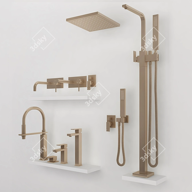 Meir Black Square Basin Mixer 3D model image 4