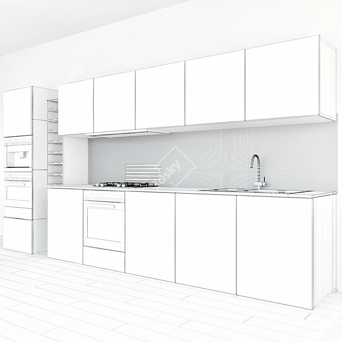 Modern Kitchen Set: Gas, Hood, Sink, Coffeemaker, Ovens 3D model image 3