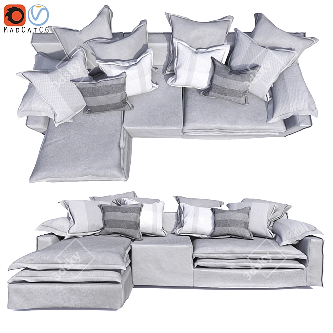 Modern Grey Sofa Settee 3D model image 3