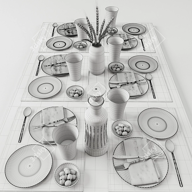 Elegant Tableware Set 011 3D model image 3