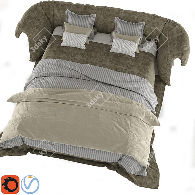 Sleek Queen Size Modern Bed 3D model image 2