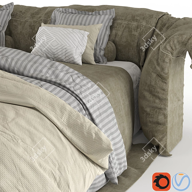 Sleek Queen Size Modern Bed 3D model image 3