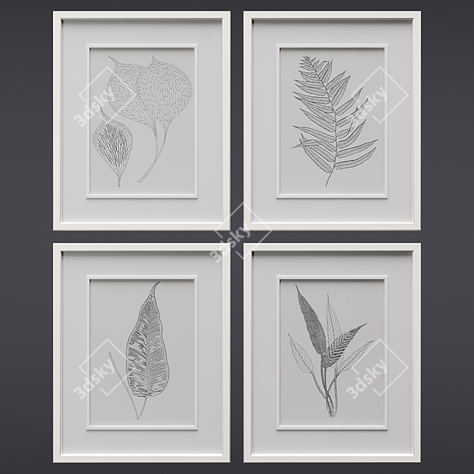 Botanical White Frame 3D model image 1