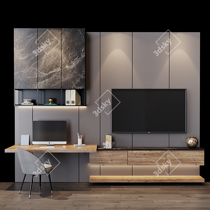 Modern TV Set with Spacious Design 3D model image 1