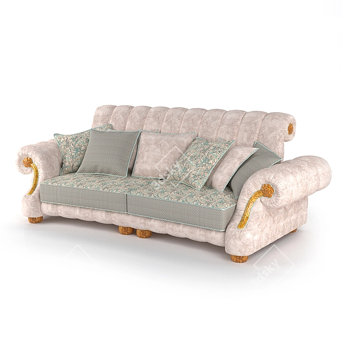 Classic Velvet Sofa with Natural Wood Accents 3D model image 1