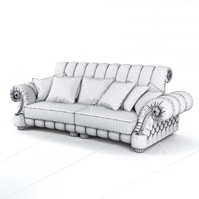 Classic Velvet Sofa with Natural Wood Accents 3D model image 3