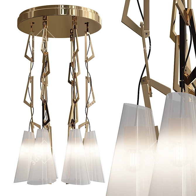 Link Chandelier: Brushed Brass & White Shades 3D model image 1