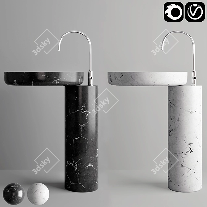 Marble Wash Basin Set 3D model image 1