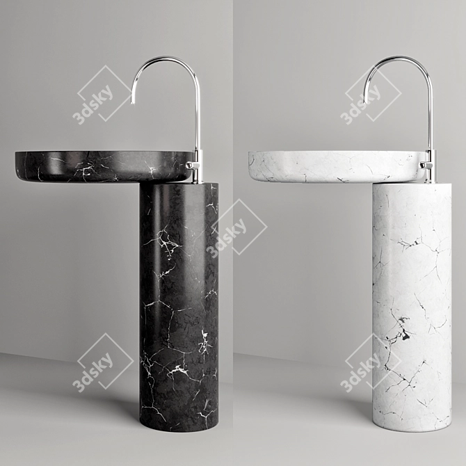 Marble Wash Basin Set 3D model image 2