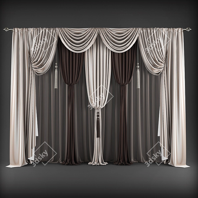 Elegant White Curtain Set 3D model image 1