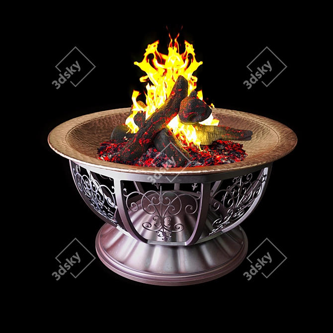 Copper Base Iron Firepit 3D model image 2