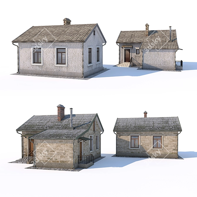 Title: Vintage Single-Story Homes 3D model image 6