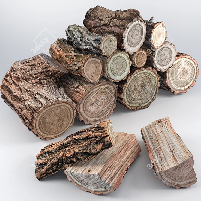 Rustic Locust Tree Wood: 5 Stumps & 3 Split Pieces 3D model image 3