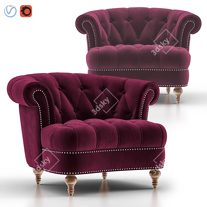 Burgundy Velvet Tufted Accent Chair 3D model image 1