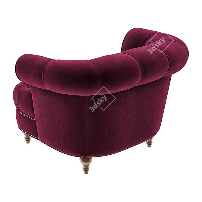 Burgundy Velvet Tufted Accent Chair 3D model image 3