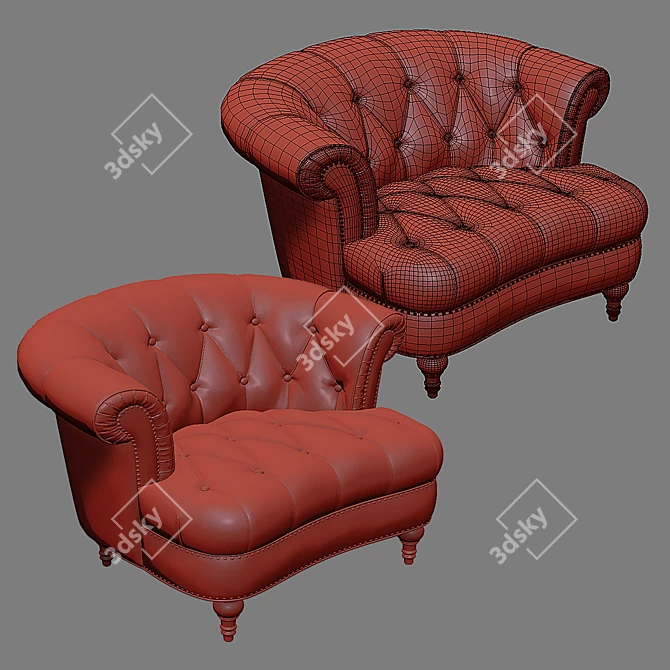 Burgundy Velvet Tufted Accent Chair 3D model image 4