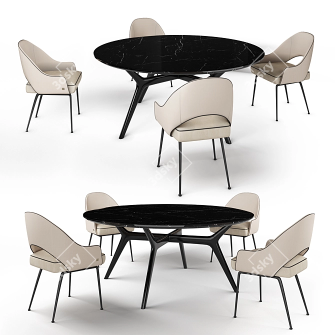 Elegant Zoe 170 Table Set 3D model image 1