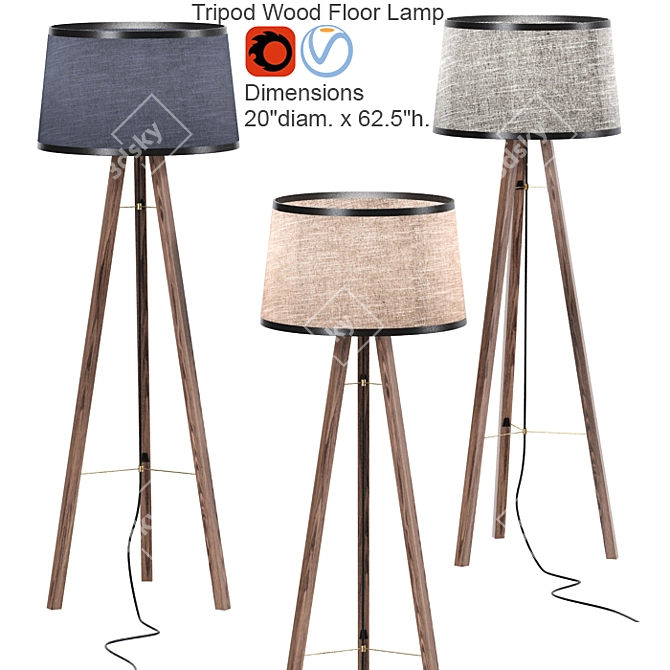 Wooden Tripod Floor Lamp 3D model image 1