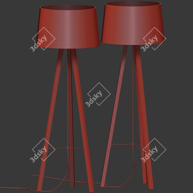 Wooden Tripod Floor Lamp 3D model image 2