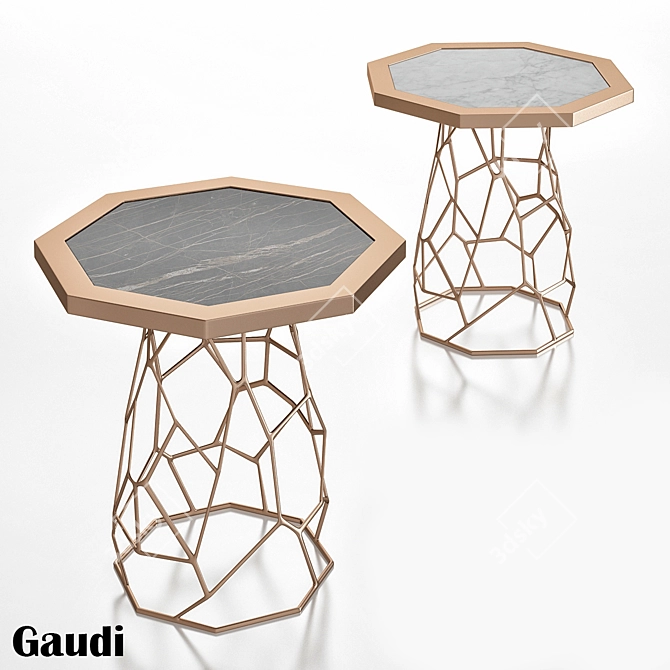 Exquisite Gaudi Table: Gold & Marble 3D model image 1