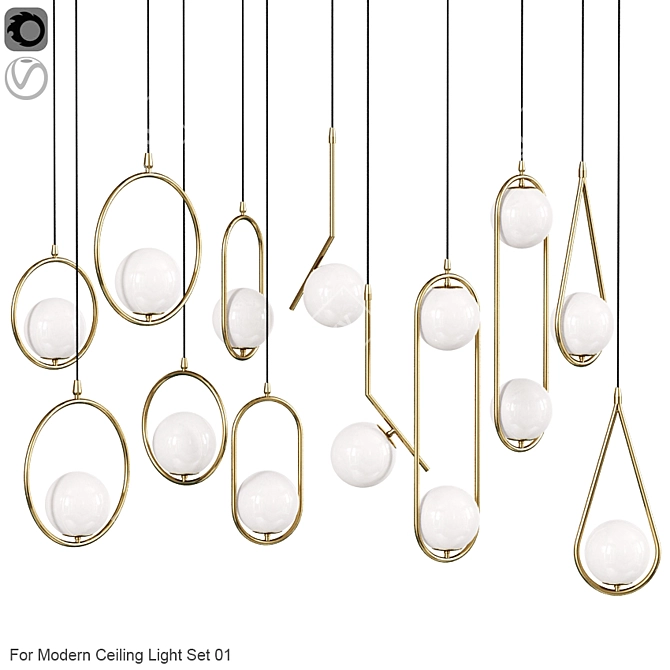 Modern Ceiling Light Set - Vray & Corona Compatible - 3dsmax & Obj Format 3D model image 1