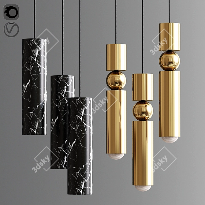 Marble Fulcrum Chandelier: Exquisite Light Fixture 3D model image 1