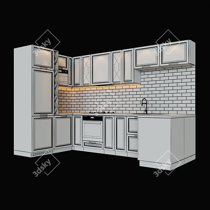 Gas Cooktop with Oven, Microwave, Sink & Faucet 3D model image 2