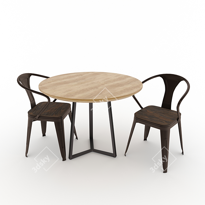 Industrial Chic Table and Chair 3D model image 1